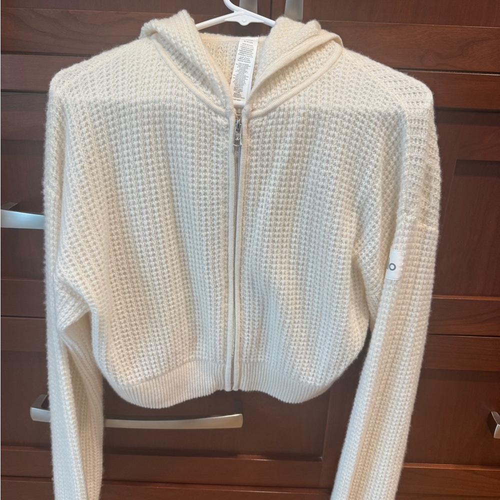 ALO- cashmere Waffle Knit Zip-Up Hoodie
